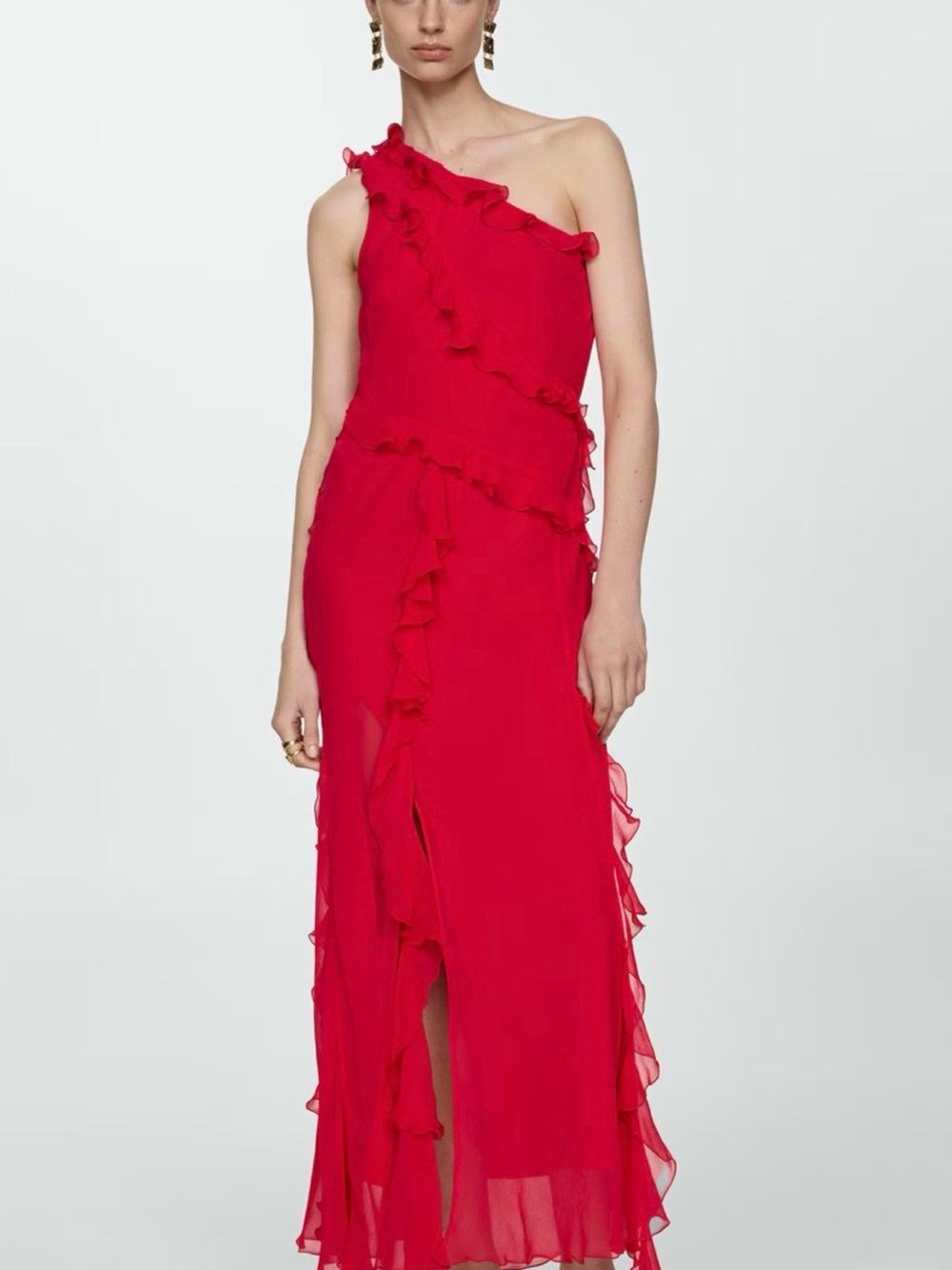 Mango Asymmetrical Ruffle Dress